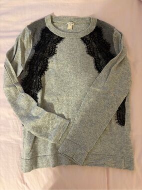 J. Crew Gray Sweatshirt with Black Lace Accents